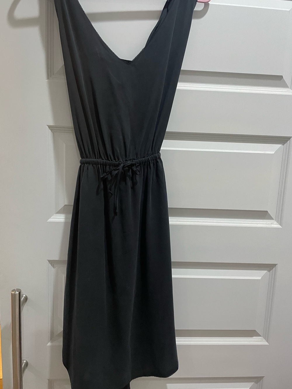Go by GoSilk XS Pure Silk Cross Back midi dress pockets/ minimalist/luxury